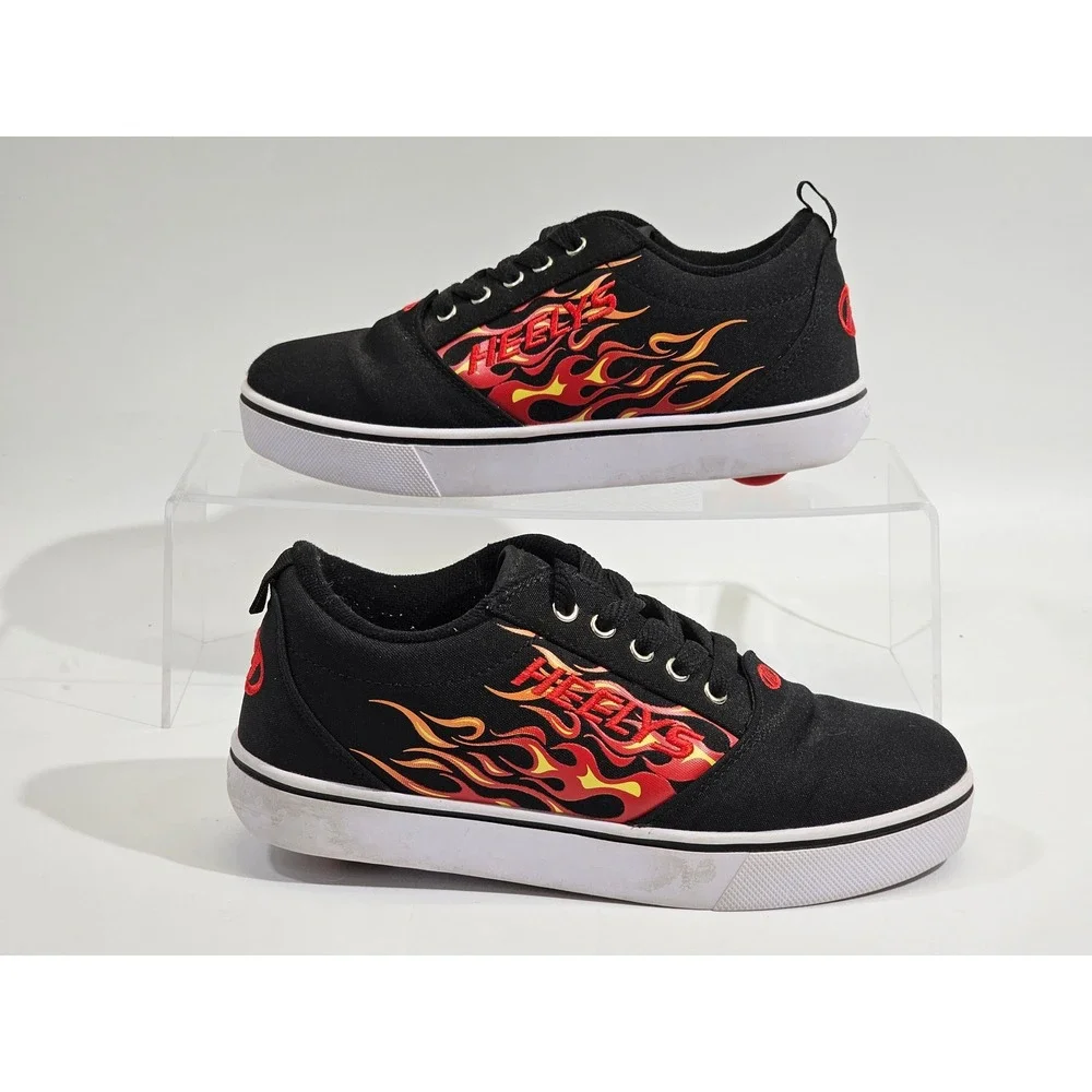 Heelys Pro 20 Prints Kids 6 Black Red Flame Canvas Roller Skate Shoes Sneakers